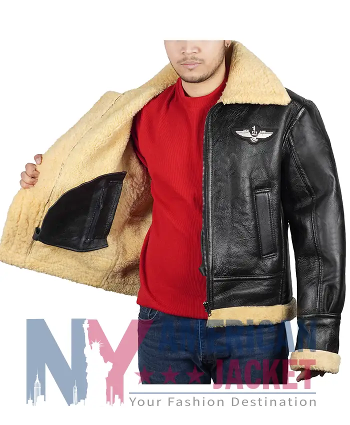 SF Alden Black Shearling Bomber Jacket