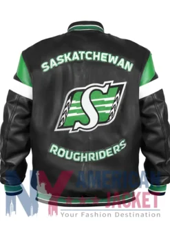 Saskatchewan Roughriders Black Leather Varsity Jacket