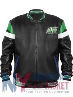 Saskatchewan Roughriders Leather Black Varsity Jacket