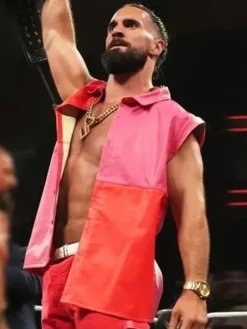 Seth Rollins WWE Monday Night RAW 2025 Pink and Red Leather Vest