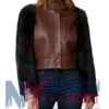 Stegaro Brown Leather Black Fur Sleeve Jacket