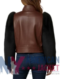 Stegaro Brown Leather Fur Black Sleeve Jacket