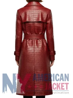 Stegaro Croc-Embossed Maroon Leather Trench Coat