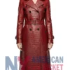 Stegaro Croc-Embossed Maroon Trench Leather Coat