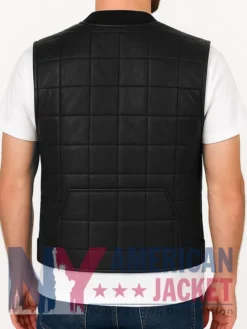 Stegaro Leather Black Quilted Vest