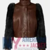 Stegaro Leather Brown Black Fur Sleeve Jacket