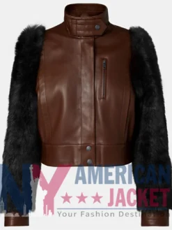 Stegaro Leather Brown Black Fur Sleeve Jacket