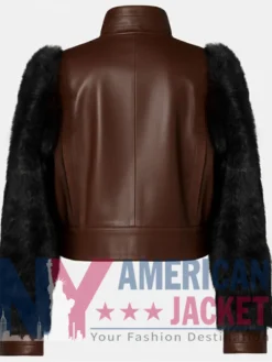 Stegaro Leather Brown Sleeve Black Fur Jacket