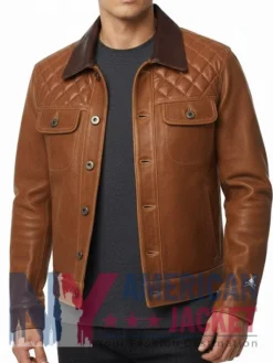 Stegaro Men Quilted Leather Brown Jacket