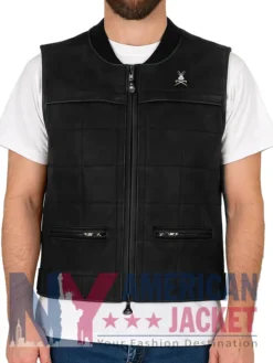 Stegaro Quilted Black Leather Vest