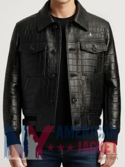 Stegaro Viper Black Leather Crocodile Jacket
