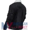 Suede Black Trucker Jacket with White Collar