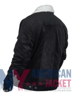 Suede Black Trucker Jacket with White Collar