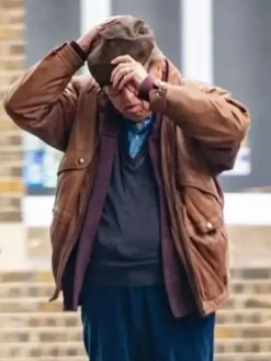 Timothy Spall Movie Goodbye June 2025 Bernie Brown Leather Jacket