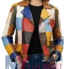 Vibrant Color-Block Biker Leather Jacket