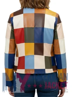 Vibrant Color-Block Leather Biker Jacket