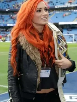 WWE Superstar Becky Lynch Black Shearling Leather Jacket For Sale