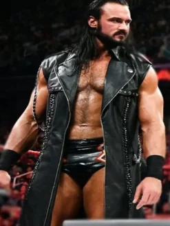 WWE Wrestler Drew Mcintyre Summer Slam Black Trench Leather Coat For Sale