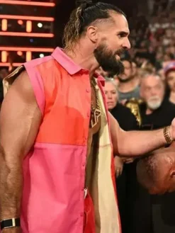 WWE Monday Night RAW 2025 Seth Rollins Pink and Red Leather Vest
