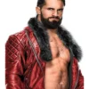 WWE Wrestler Seth Rollins Red Quilted Shearling Leather Jacket