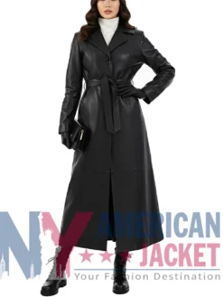 Women's Black Leather Trench Coat