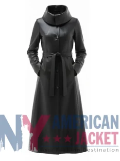 Women's Black Sheepskin Leather Trench Coat