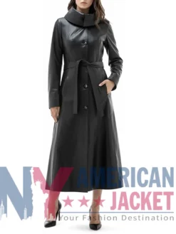 Women's Black Sheepskin Trench Leather Coat