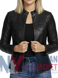 Women's Cafe Racer Black Slimfit Leather Jacket