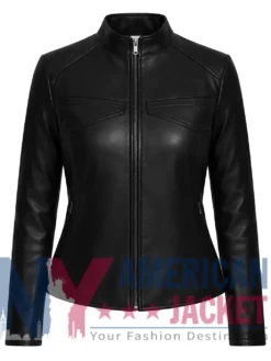 Women's Cafe Racer Slimfit Black Leather Jacket