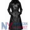 Women's Genuine Leather Coat with Faux Fur Collar