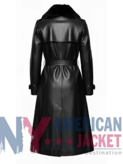 Women's Genuine Leather with Faux Fur Collar Coat