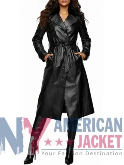 Women's Leather Genuine Coat with Faux Fur Collar