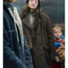 Andrea Riseborough Goodbye June Brown shearling wool Coat