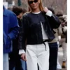 Aspen 2026 Bella Hadid Cropped Black Leather Jacket