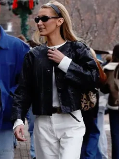 Aspen 2026 Bella Hadid Cropped Leather Jacket