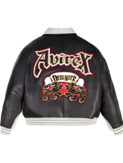 Avirex Vintage 90s York Dragons Varsity Black Leather Jacket