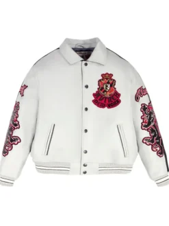 Avirex Vintage 90s York Dragons Varsity White Leather Jacket