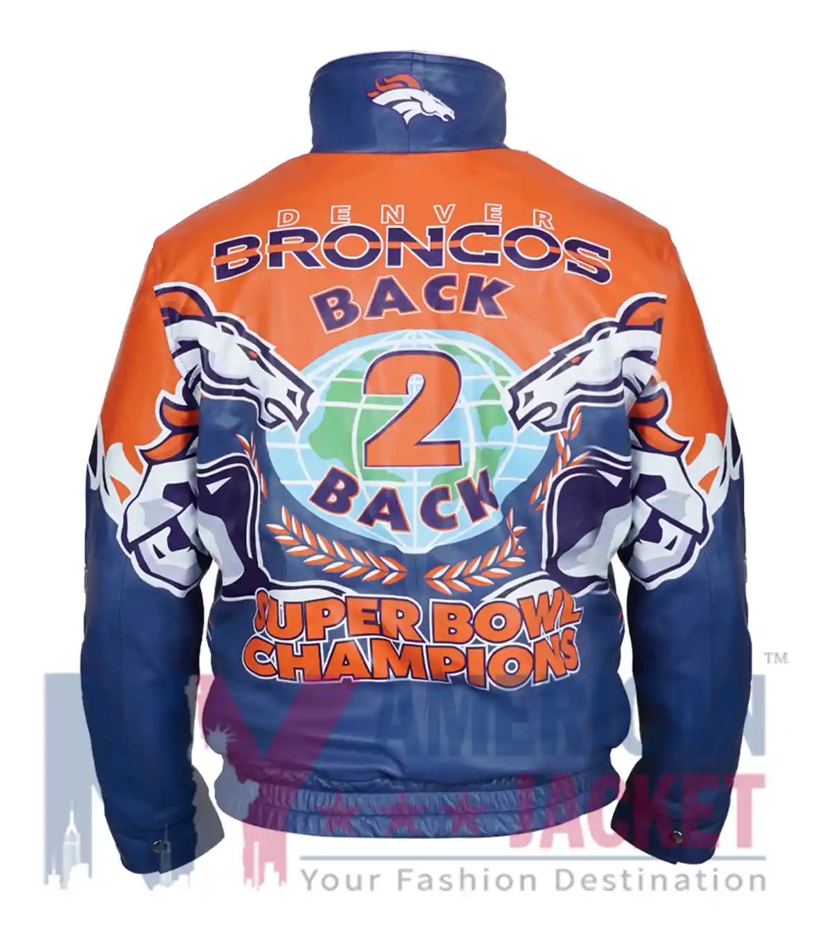 Back view of Super Bowl Champions Denver Broncos Shannon Sharpe Real Leather Jacket