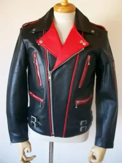 Classic Biker Red And Black Leather Jacket