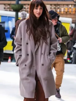 Dakota Johnson Verity 2026 grey Coat
