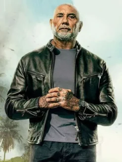 Dave Bautista black leather jacket