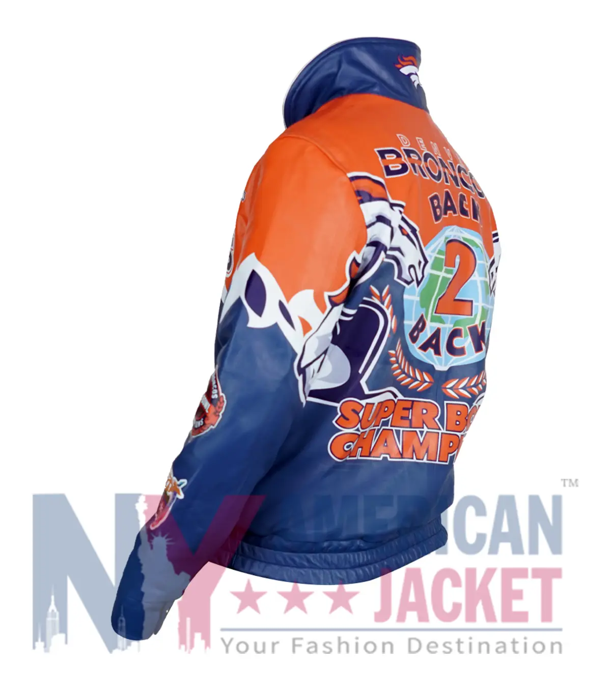 Denver Broncos Shannon Sharpe Jacket featuring stand-up collar and snap-tab button closure
