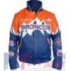 Denver Broncos Shannon Sharpe Super Bowl Champions Multicolor Leather Jacket front view