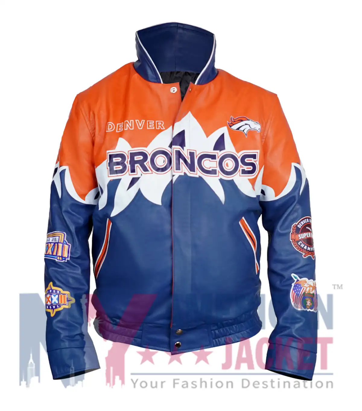 Denver Broncos Shannon Sharpe Super Bowl Champions Multicolor Leather Jacket front view