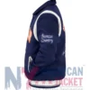 Denver Broncos Varsity Bomber Jacket featuring Navy Wool Fabric, Viscose Lining, and Two Outside Pockets