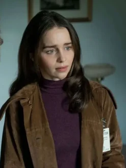Emilia Clarke Ponies Brown Suede Leather Coat