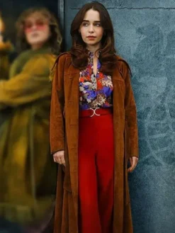 Emilia Clarke Ponies Suede Leather Coat