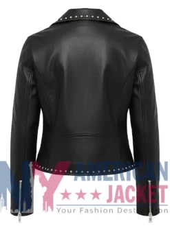 Evelyn Round Studded Biker Leather Jacket