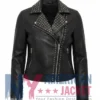 Evelyn Round Studded Leather Biker Jacket