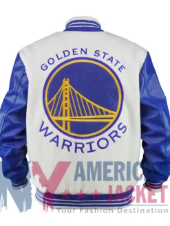 Golden State Warriors Cream And Blue Varsity Jacket
